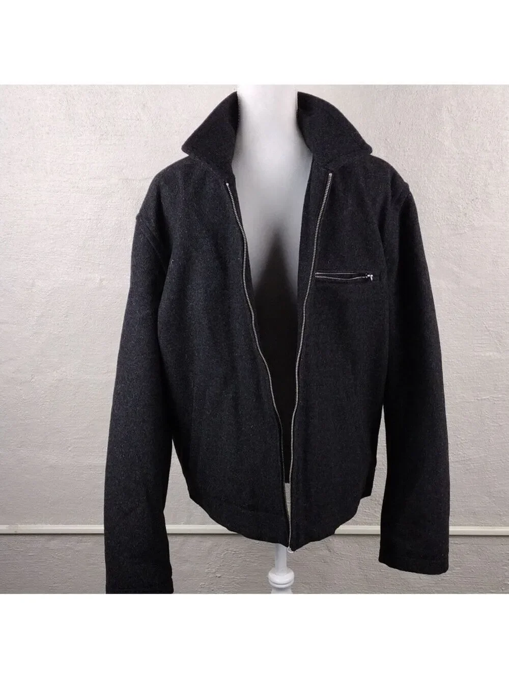 J. Crew 100% Wool Black Pointed Collar Long Sleeve Full Zipper Front Dress Coat